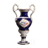 A cobalt-blue porcelain vase with flowers, Ernst August Leuteritz, 1855/60 (design), Meissen, 1924-34 (finish)