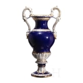 A cobalt-blue porcelain vase with flowers, Ernst August Leuteritz, 1855/60 (design), Meissen, 1924-34 (finish)