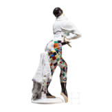 A porcelain dancer figure "Bajazzo" based on characters from the ballet "Le Carnaval", Paul Scheurich, 1919 (design), Meissen, mid-20th century (finish)