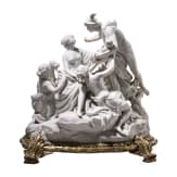 A large gilt-bronze mounted biscuit porcelain group "Hermes carries Dionysos to a nymph", probably Sevres