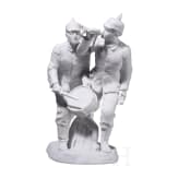 A rare biscuit porcelain group "Two Infantry soldiers with horn and drum", probably Alfred K&ouml;nig, 1916-18 (design), Meissen, 1916-23 (finish)