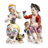 Two porcelain gardener children, Johann Joachim Kaendler, circa 1750 (design), Meissen, 20th century (finish)