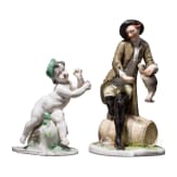 A porcelain fishermen, Franz Anton Bustelli (design) and a putto with grapes ("Autumn"), Nymphenburg, 20th century