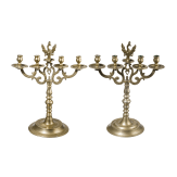 A pair of Prussian or Silesian brass candelabras, mid-18th century