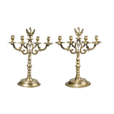 A pair of Prussian or Silesian brass candelabras, mid-18th century