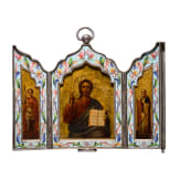 A Russian silver-gilt and cloisonn&eacute;-enamel triptych icon showing Christ Pantokrator, Moscow, Maria Semenova, 1896 - 1908