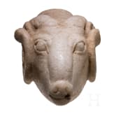Widderkopf aus Marmor, sp&auml;tklassisch, 4. Jhdt. v. Chr.