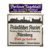Zwei Emailleschilder "Fr&auml;nkischer Kurier" und "Berliner Tagesblatt", 1920er Jahre