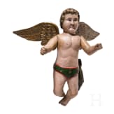 A floating wooden putto, German, probably 18th/19th century
