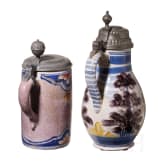 Two pewter-mounted faience jugs, Thuringia/Hanau, 18th century