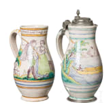 Two pewter-mounted faience jugs, 19th century