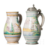 Two pewter-mounted faience jugs, 19th century