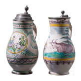 Two pewter-mounted faience jugs, Gmunden, circa 1800