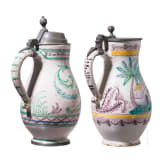Two pewter-mounted faience jugs, Gmunden, circa 1800