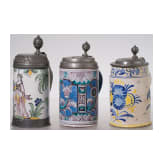 Three pewter-mounted faicene jugs, Bayreuth (one), 2nd half of the 18th century /19th century (one)
