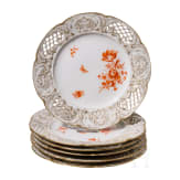 Six porcelain plates with flowers and butterfly, KPM, mid-19th century