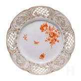 Six porcelain plates with flowers and butterfly, KPM, mid-19th century