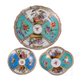 A porcelain cholocate cup with saucer, a mocha cup with saucer and a plate, Dresden, Helena Wolfsohn, late 19th century