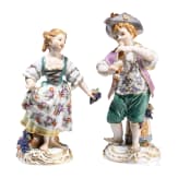 Two porcelain gardener children, Johann Joachim Kaendler, circa 1750 (desgin), Meissen, 20th century (finish)