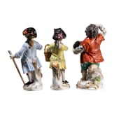 Three porcelain gardener children, Johann Joachim Kaendler, circa 1750 (design two figures), Meissen, 20th century