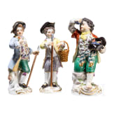 Three porcelain gardener children, Johann Joachim Kaendler, circa 1750 (design two figures), Meissen, 20th century