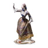 A porcelain figure "Leda" from the Italian Commedia dell'arte, Franz Bustelli (design), Nymphenburg, 20th century (finish), and a porcelain shield "Nymphenburg"
