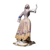 A porcelain figure "Leda" from the Italian Commedia dell'arte, Franz Bustelli (design), Nymphenburg, 20th century (finish), and a porcelain shield "Nymphenburg"