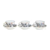 Three porcelain cups with saucers in "coloured onion pattern", Meissen, circa 1920