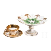 A porcelain cup with saucer and a centerpiece (fruit stand), Meissen, 1820/1860