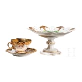 A porcelain cup with saucer and a centerpiece (fruit stand), Meissen, 1820/1860