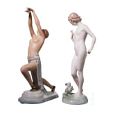 Two porcelain figures "Frog King", Max Hermann Fritz (design), Rosenthal, 1937, and a nude dancer, E. Strobach (design), Royal Dux, 1938-45