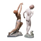 Two porcelain figures "Frog King", Max Hermann Fritz (design), Rosenthal, 1937, and a nude dancer, E. Strobach (design), Royal Dux, 1938-45