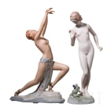 Two porcelain figures "Frog King", Max Hermann Fritz (design), Rosenthal, 1937, and a nude dancer, E. Strobach (design), Royal Dux, 1938-45