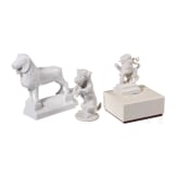 Three porcelain figures - Braunschweig lion (F&uuml;rstenberg porcelain factory), standing fox terrier (Bavaria Jaeger & Co.), Bavarian lion (Nymenburg)