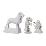 Three porcelain figures - Braunschweig lion (F&uuml;rstenberg porcelain factory), standing fox terrier (Bavaria Jaeger & Co.), Bavarian lion (Nymenburg)