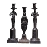Three German cast iron candlesticks, probably "Berlin Iron", 1st half of the 19th century