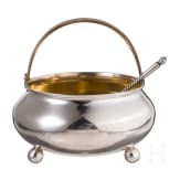 A partially gilt Russian silver sugar bowl and spoon, St. Petersburg, 1875 (sugar bowl)/circa 1910 (spoon)
