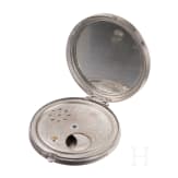 A silver and guilloche enamel miniature photo frame and a plated pill box, circa 1920