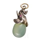 A Russian silver-mounted nephrite pendant, 20th century