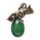 A Russian silver-mounted nephrite egg-pendant with bulldog, 20th century