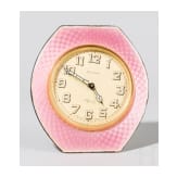 A silver and guilloch&eacute; enamel table clock, Arthur Barnett & Co. Ltd., 1926