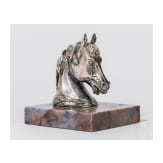 An Russian horse head-shaped agate stone and silver paperweight, 20th century