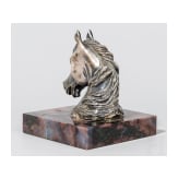An Russian horse head-shaped agate stone and silver paperweight, 20th century