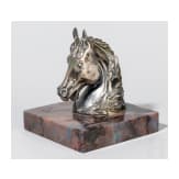 An Russian horse head-shaped agate stone and silver paperweight, 20th century