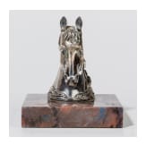 An Russian horse head-shaped agate stone and silver paperweight, 20th century