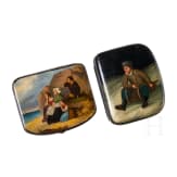 Two papiermach&eacute; and lacquer wallets, Russia, 19th century, probably Ostashkovo, Osip Vishyakov and Sons factory