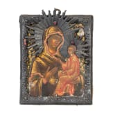 A small Russian icon showing the Tikhvinskaya Mother of God with silver basma, 19th century (icon), Odessa, 1857 (basma)