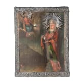 A Russian icon showing Saint Mary Magdalene with silver basma, Russia, 19th century (icon), Jaroslavl, Alexei Feodorov Kolotochin, 1847