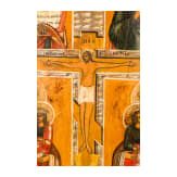 Two icons: a large feast icon and a four-partite icon with the Crucifixion and Saint Panteleimon, Russia, 19th century