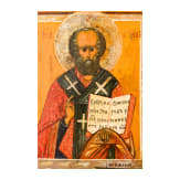 Two icons: a large feast icon and a four-partite icon with the Crucifixion and Saint Panteleimon, Russia, 19th century